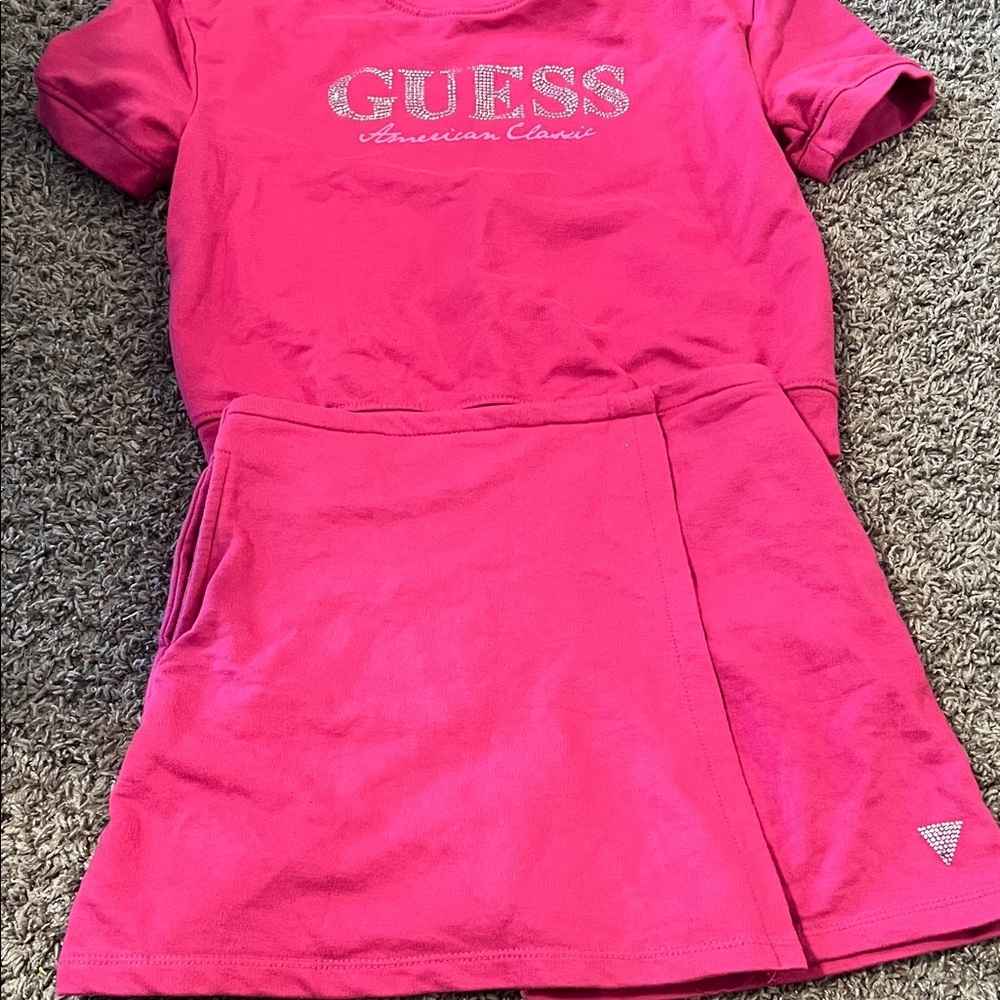 Guess Vibrant Pink Tee and Skirt Ensemble